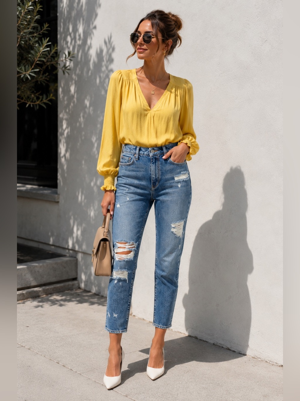 Lovers + Friends Jeans Logan High Rise Tapered Blue Distressed Hollywood